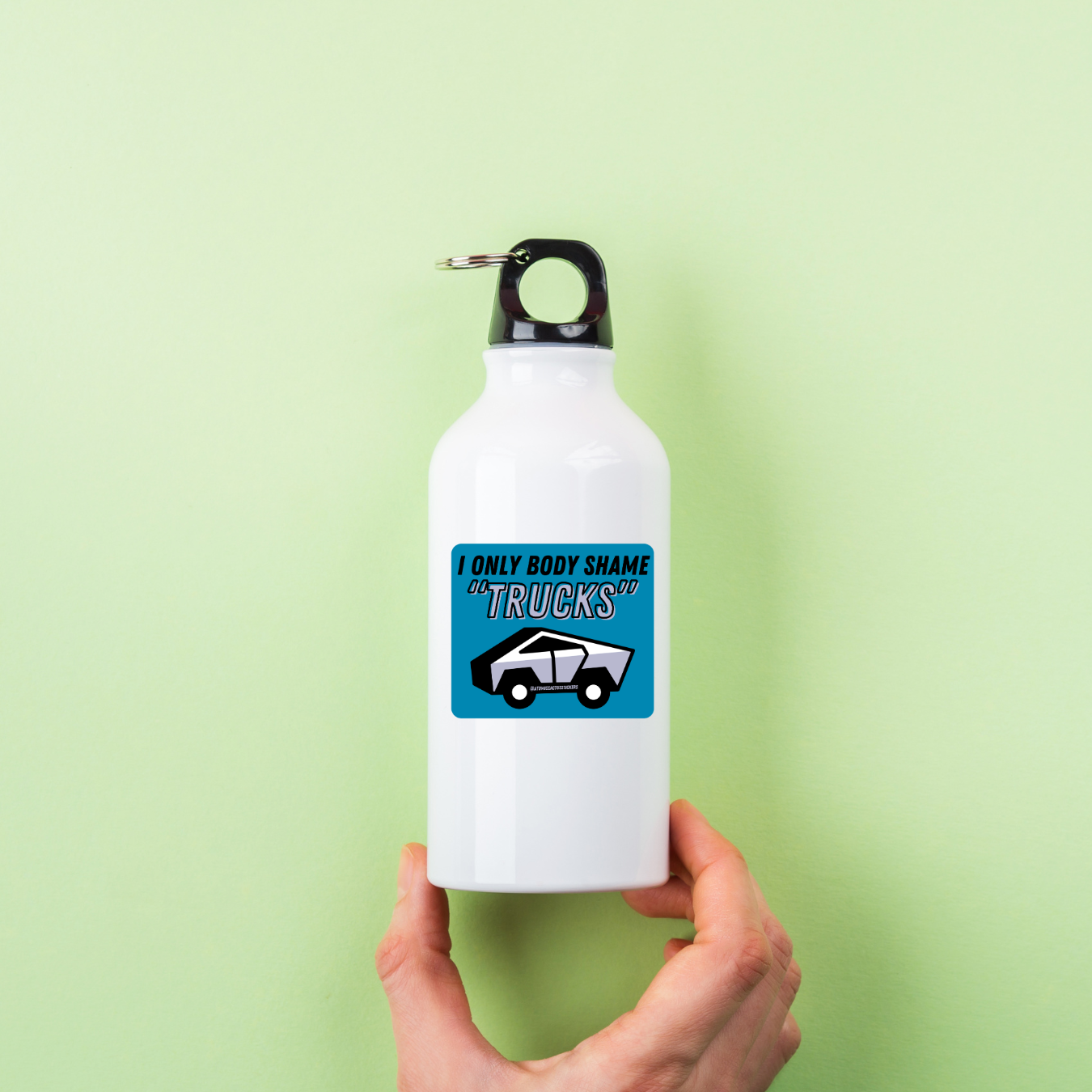 I Only Body Shame “Trucks” Sticker | Cybertruck Parody Vinyl Decal | Funny Anti-Elon Sticker | Water-Resistant | 3" x 3"