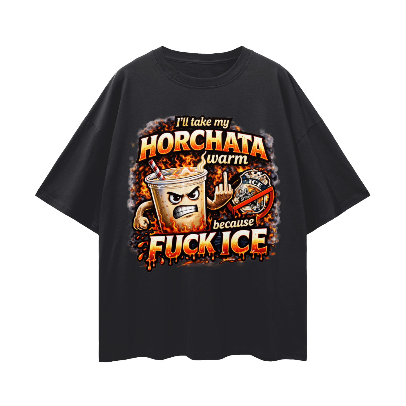 WARM HORCHATA Streetwear Loose Drop Shoulder T-Shirt