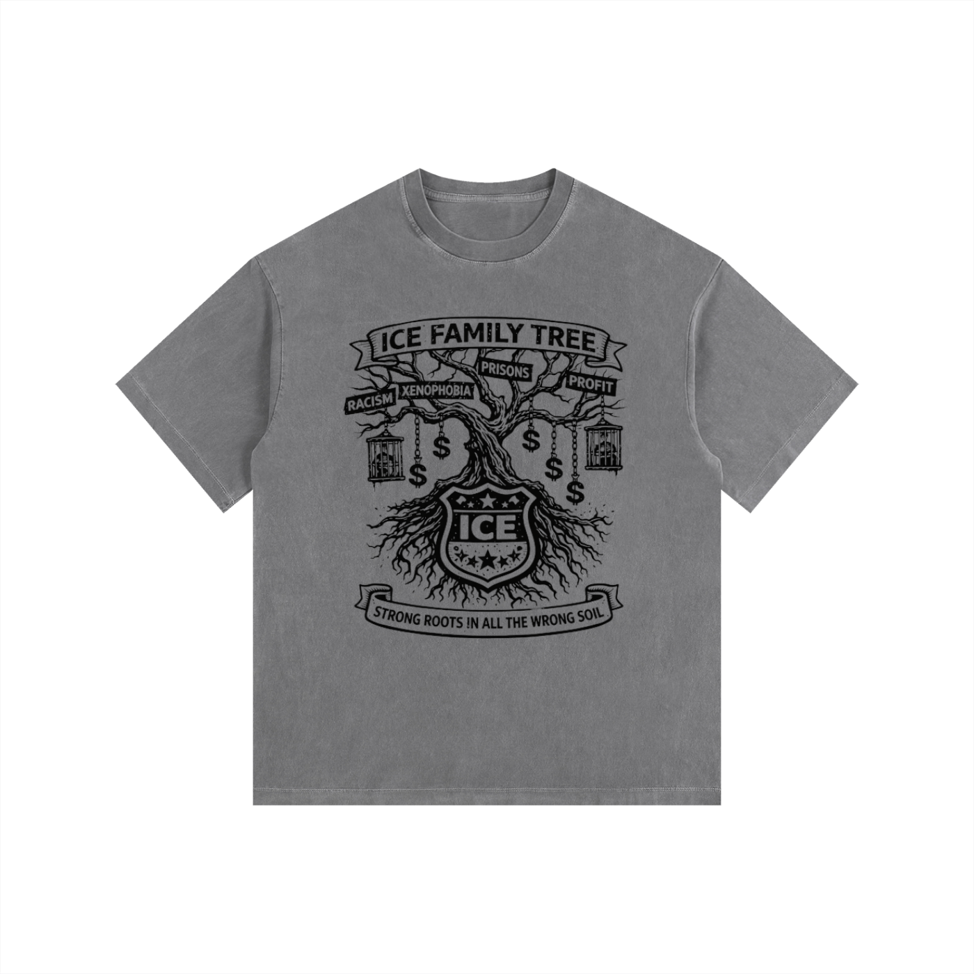 ICE FAMILY TREE Vintage Washed Oversized Cotton T-Shirt