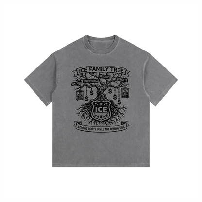 ICE FAMILY TREE Vintage Washed Oversized Cotton T-Shirt