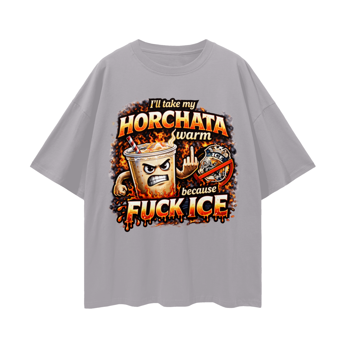 WARM HORCHATA Streetwear Loose Drop Shoulder T-Shirt