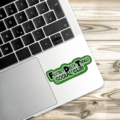 Foxtrot Delta Tango Social Club Sticker | 3" x 1" | Green | Vinyl Decal | Water-Resistant | Military Sticker