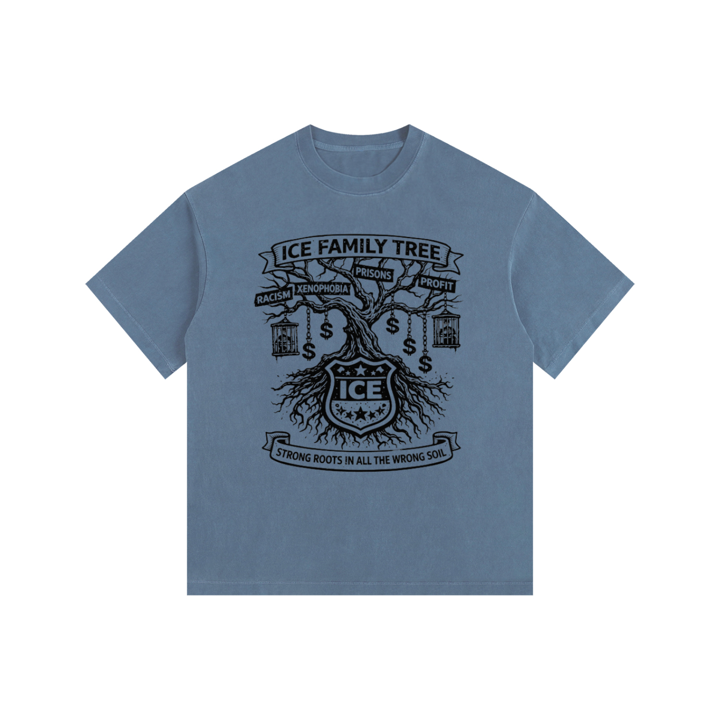ICE FAMILY TREE Vintage Washed Oversized Cotton T-Shirt