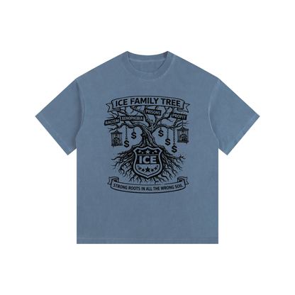 ICE FAMILY TREE Vintage Washed Oversized Cotton T-Shirt