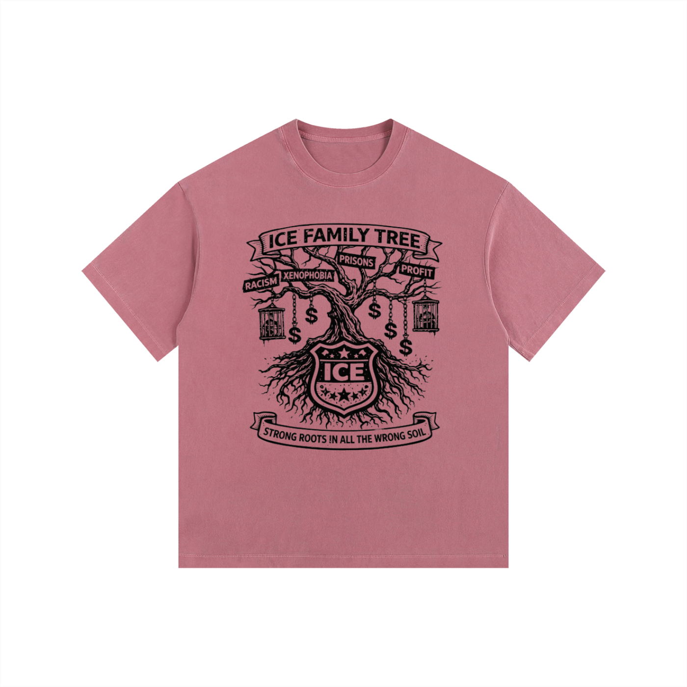 ICE FAMILY TREE Vintage Washed Oversized Cotton T-Shirt