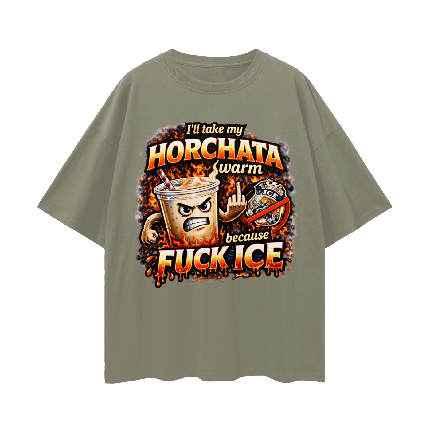 WARM HORCHATA Streetwear Loose Drop Shoulder T-Shirt