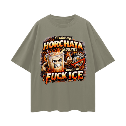 WARM HORCHATA Streetwear Loose Drop Shoulder T-Shirt