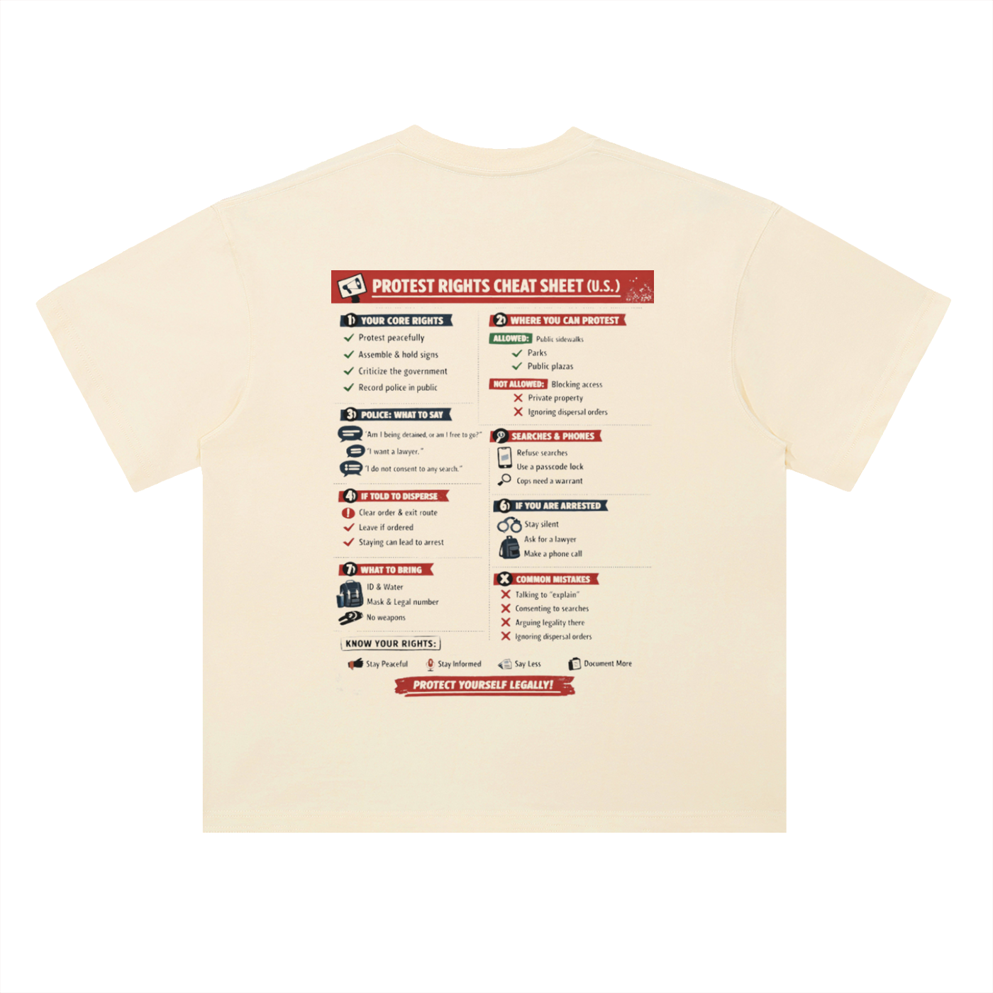 MELTDOWN KNOW YOUR RIGHTS Heavyweight Drop Shoulder Cotton T-Shirt