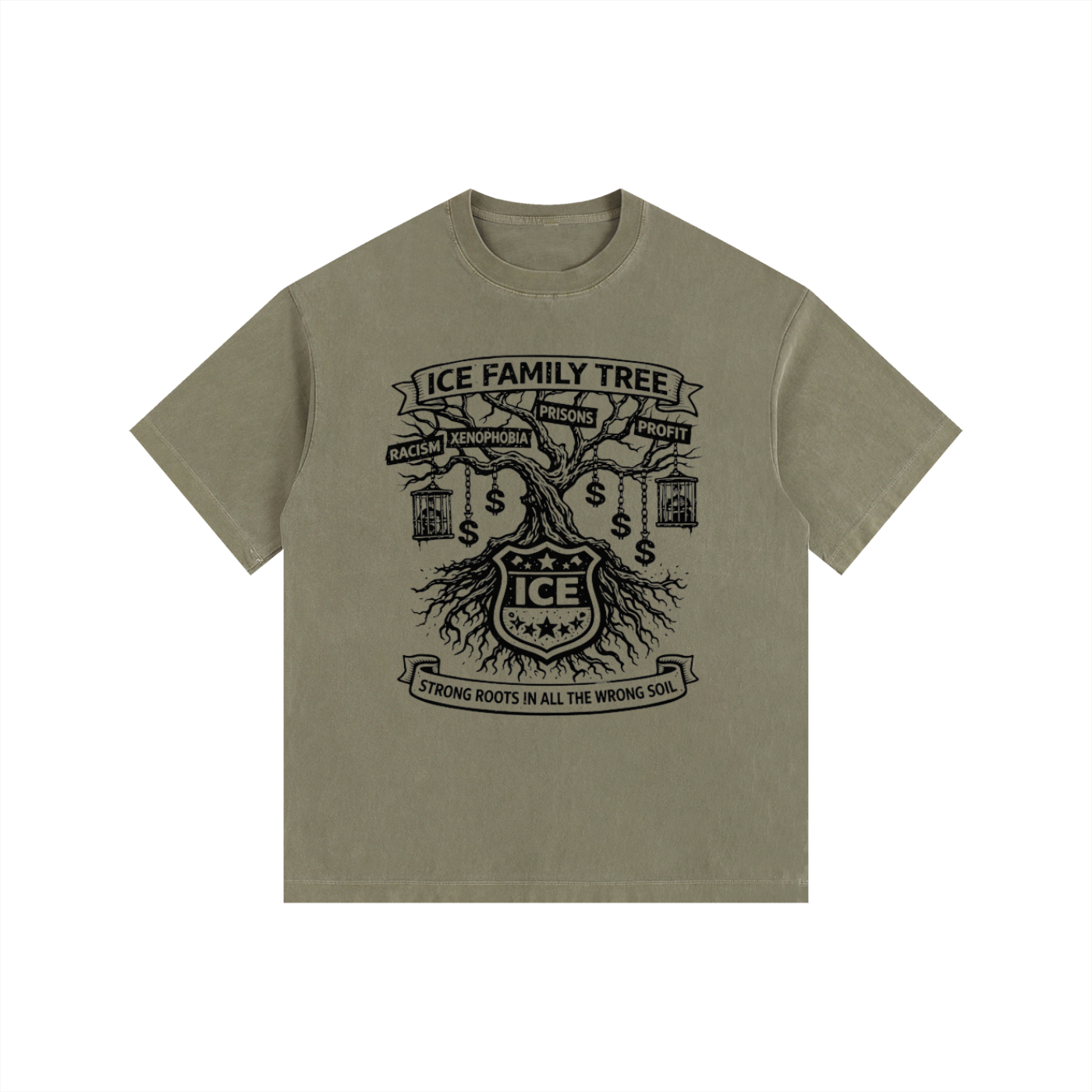 ICE FAMILY TREE Vintage Washed Oversized Cotton T-Shirt