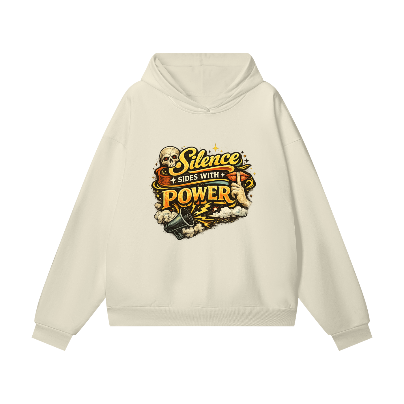 SILENCE SIDES WITH POWER Heavyweight Hidden Pocket Fleece Hoodie