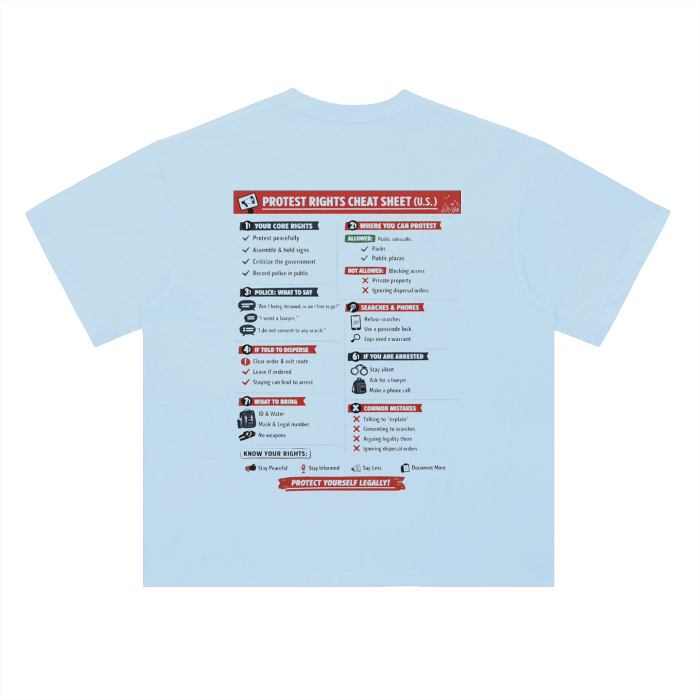MELTDOWN KNOW YOUR RIGHTS Heavyweight Drop Shoulder Cotton T-Shirt