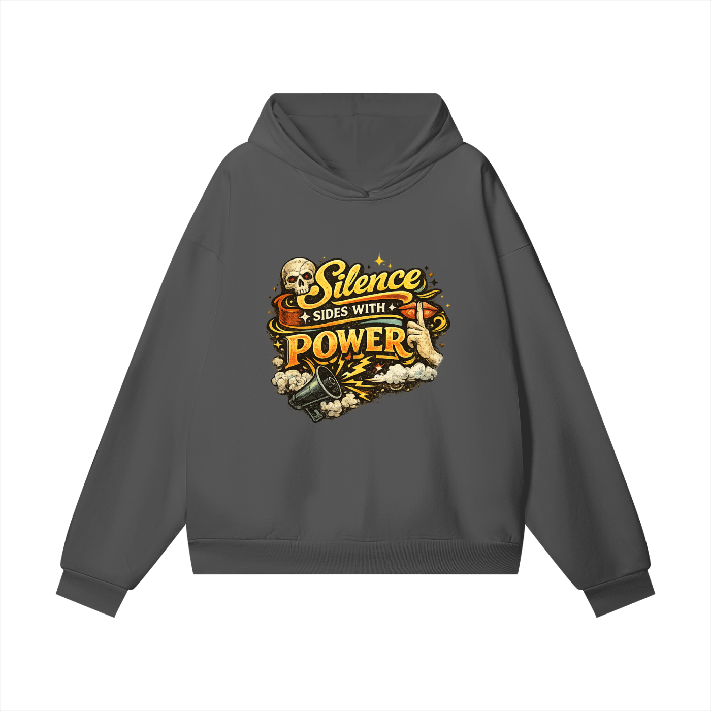 SILENCE SIDES WITH POWER Heavyweight Hidden Pocket Fleece Hoodie