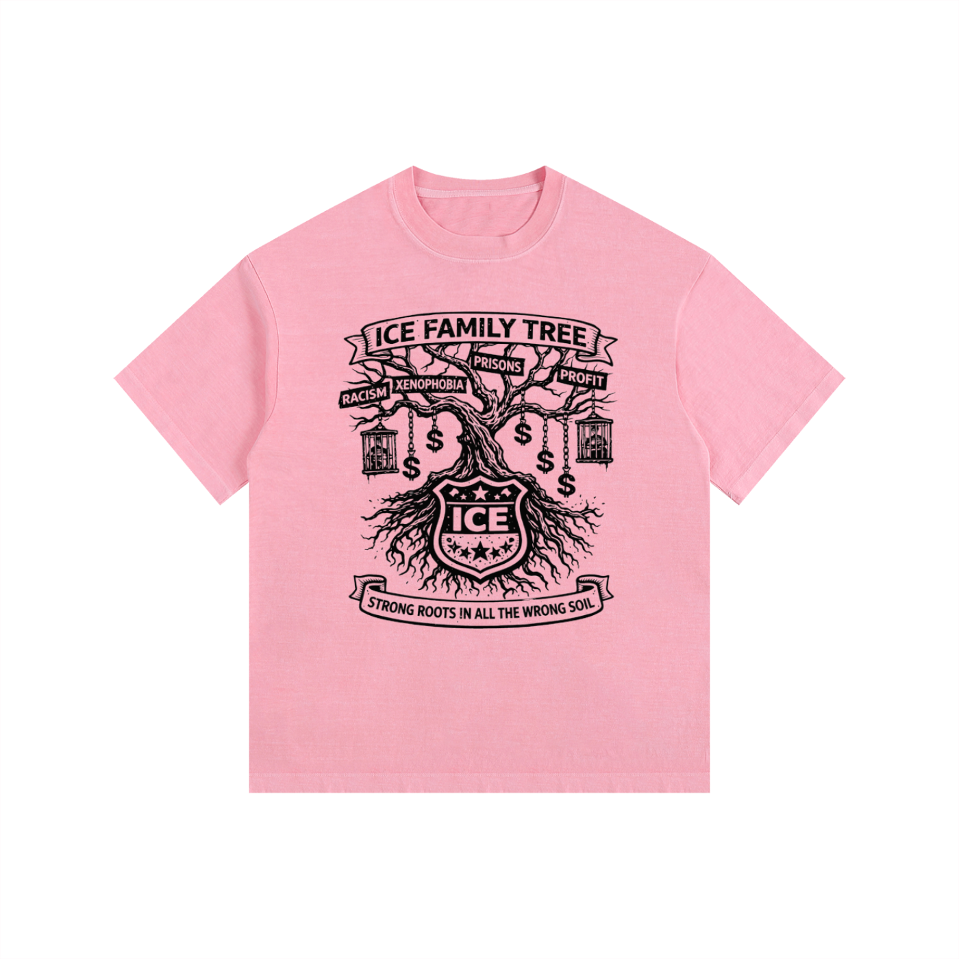 ICE FAMILY TREE Vintage Washed Oversized Cotton T-Shirt