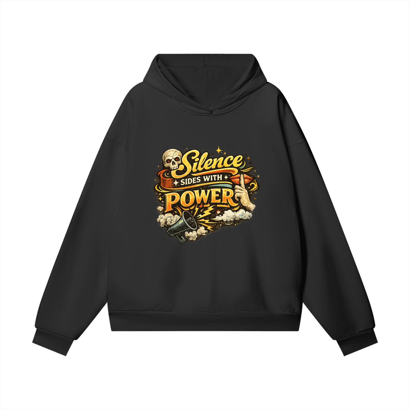 SILENCE SIDES WITH POWER Heavyweight Hidden Pocket Fleece Hoodie
