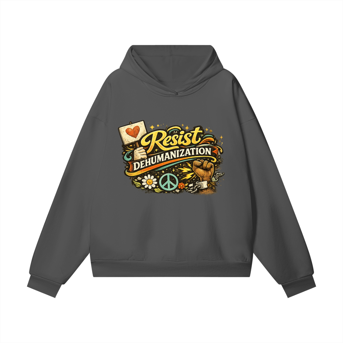RESIST DEHUMANIZATION Heavyweight Hidden Pocket Fleece Hoodie