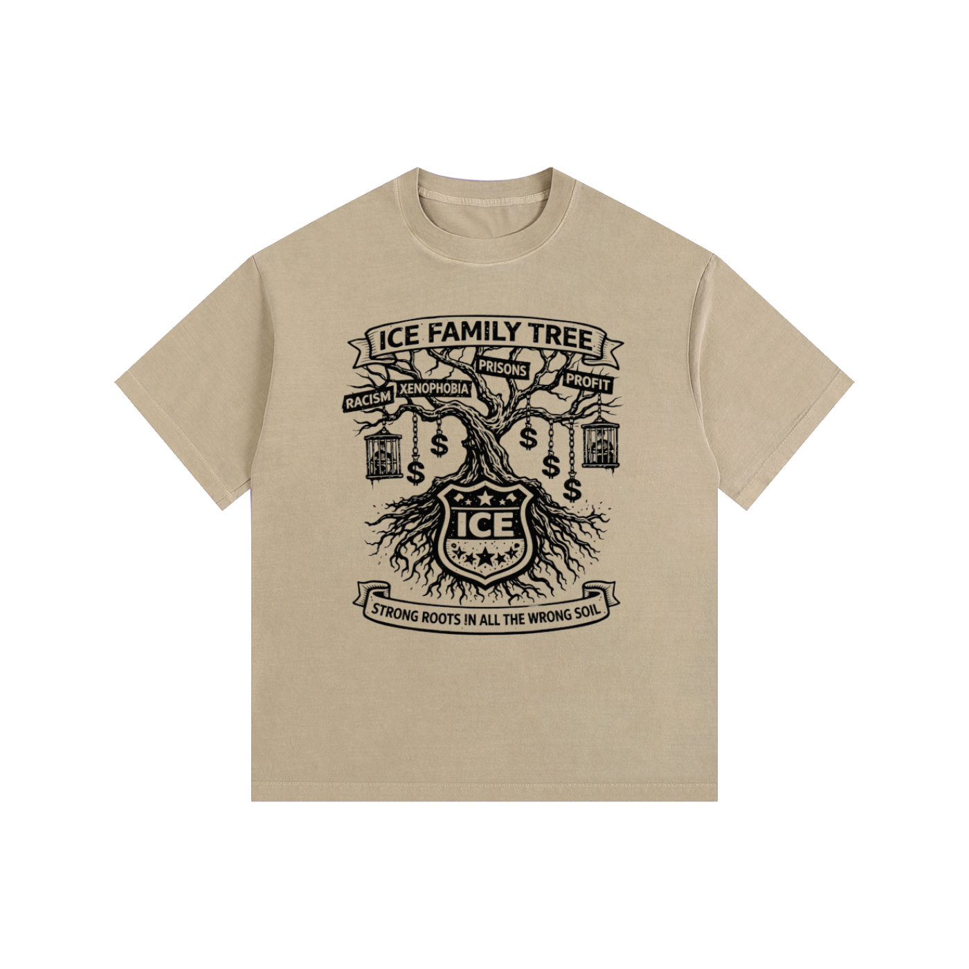 ICE FAMILY TREE Vintage Washed Oversized Cotton T-Shirt