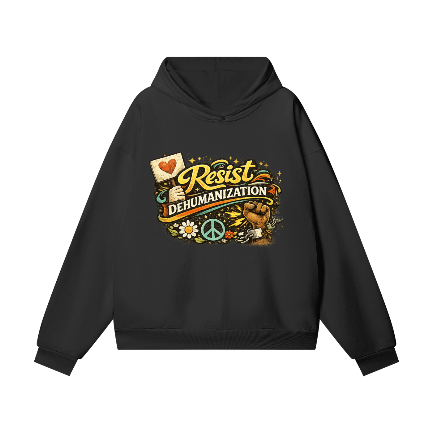 RESIST DEHUMANIZATION Heavyweight Hidden Pocket Fleece Hoodie