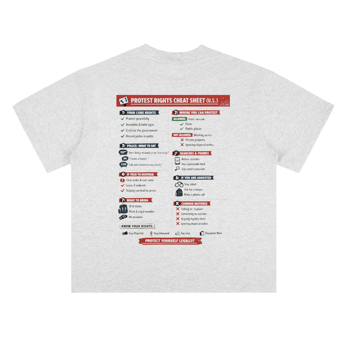 MELTDOWN KNOW YOUR RIGHTS Heavyweight Drop Shoulder Cotton T-Shirt