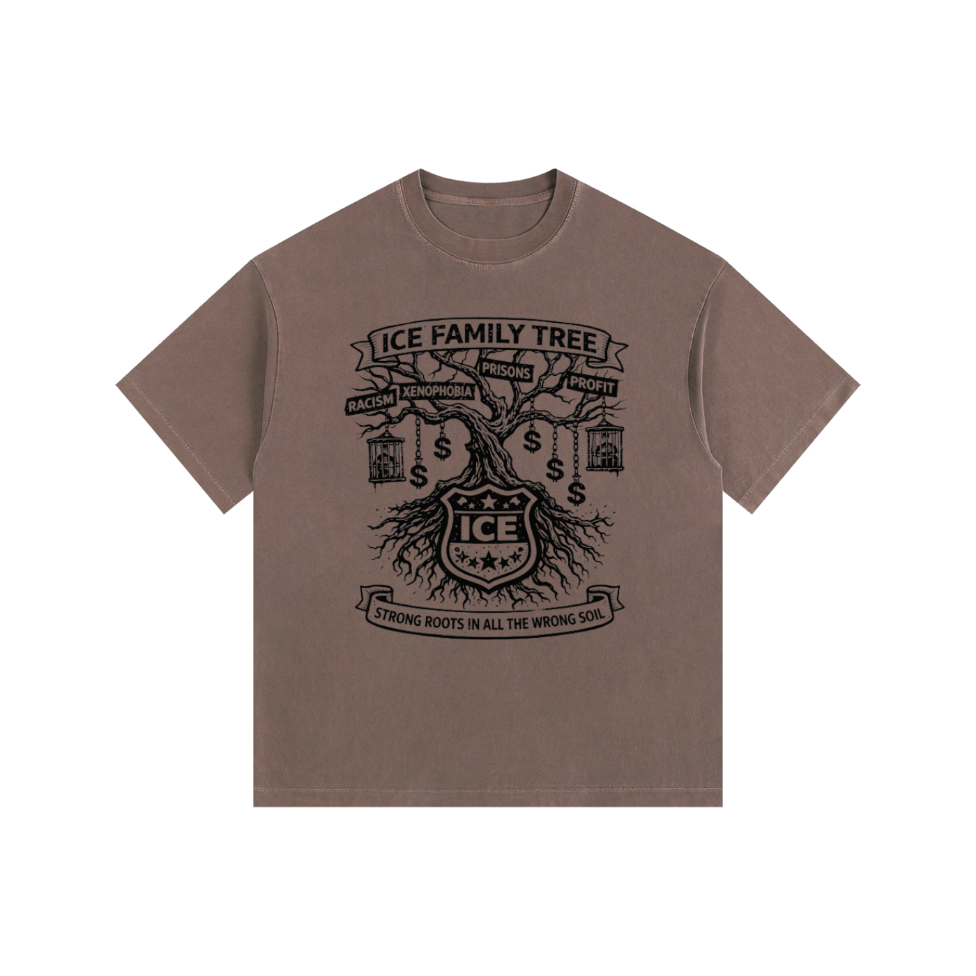 ICE FAMILY TREE Vintage Washed Oversized Cotton T-Shirt