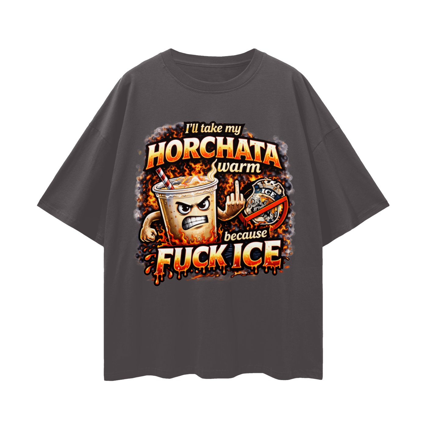 WARM HORCHATA Streetwear Loose Drop Shoulder T-Shirt