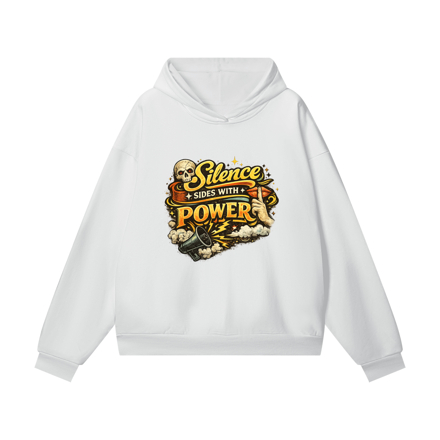 SILENCE SIDES WITH POWER Heavyweight Hidden Pocket Fleece Hoodie