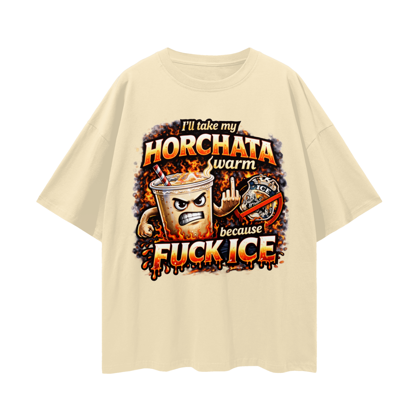 WARM HORCHATA Streetwear Loose Drop Shoulder T-Shirt